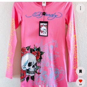 Ed Hardy pink long sleeve shirt